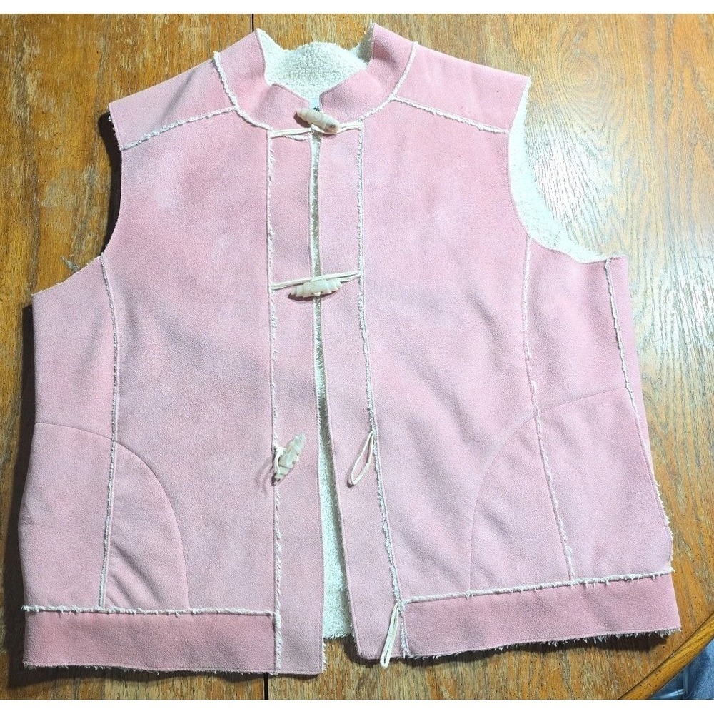 Rebecca Thomas Women‎ Faux Suede Sherpa Vest Size L Pink Sleeveless Boho Western